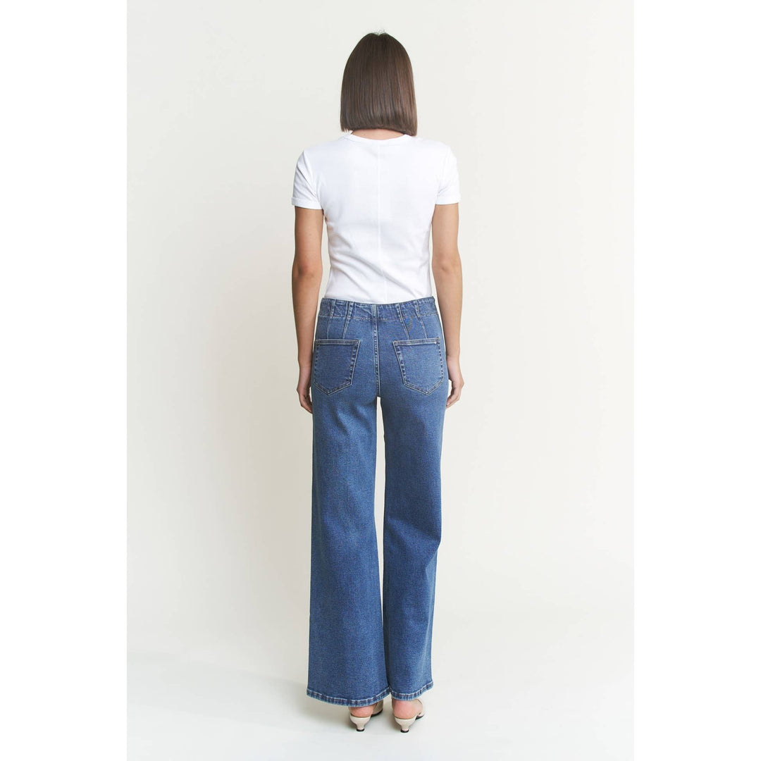 Double Pocket &amp; Button High Rise Wide Mica Jeans