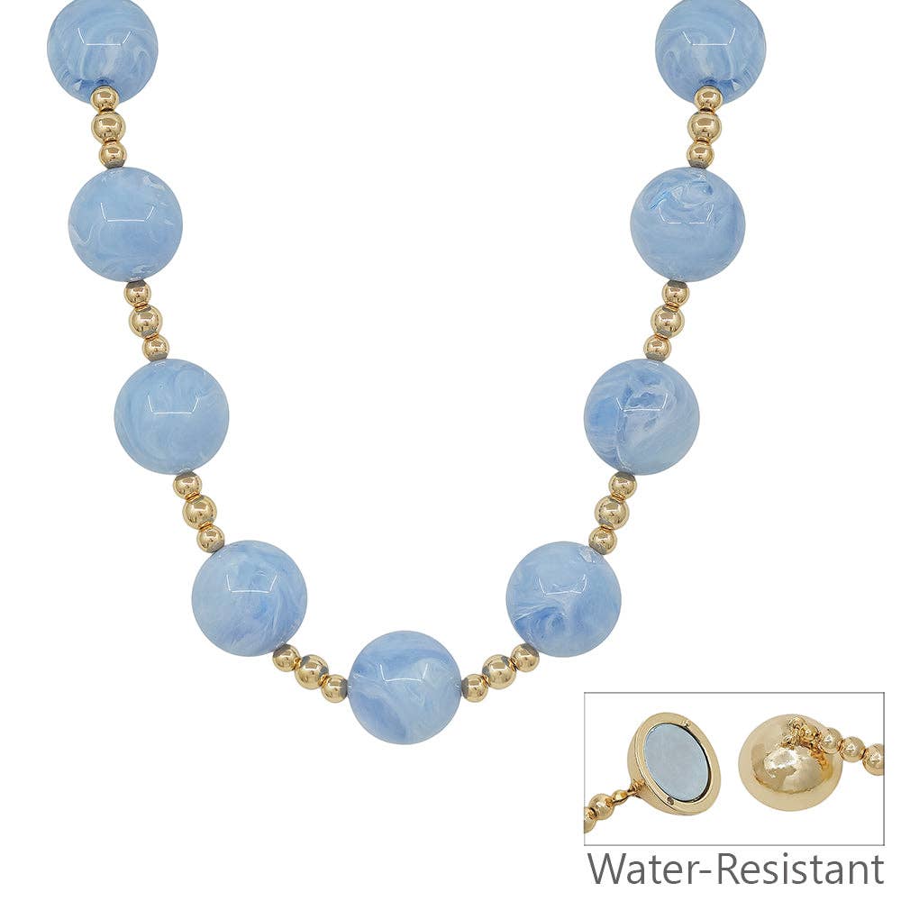 Water Resistant Large Blue Beaded Magnetic Closure Necklace