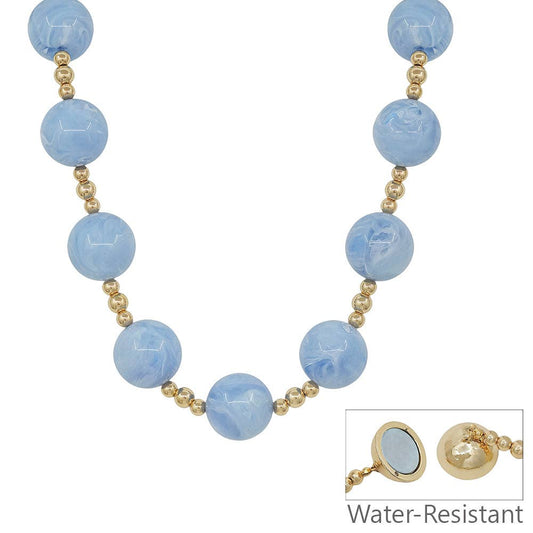 Water Resistant Large Blue Beaded Magnetic Closure Necklace