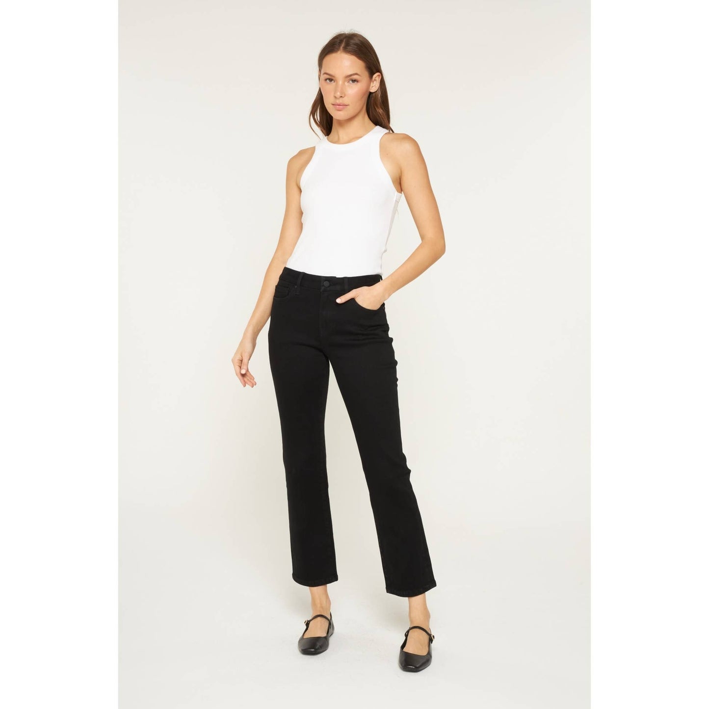 Black Mid-Rise Ankle Mica Straight Jeans
