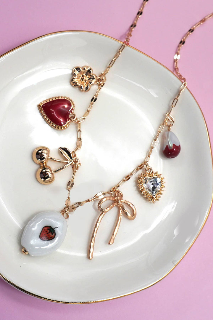 Red Heart &amp; Cherry Charm Necklace