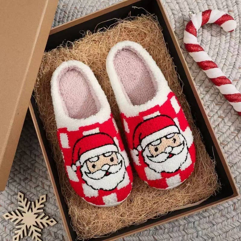Red Checkered Santa Slippers