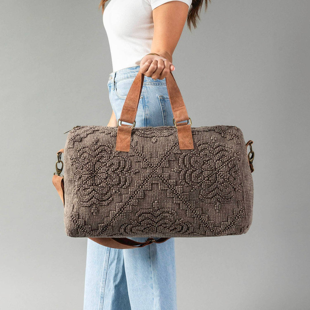Brown Vintage Inspired Textured Duffel