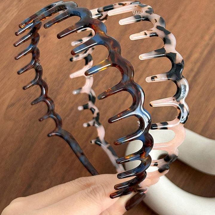Vintage Leopard Weave Toothed Acetate Headband MK2SPM6W6HBD06: Coffee Blue