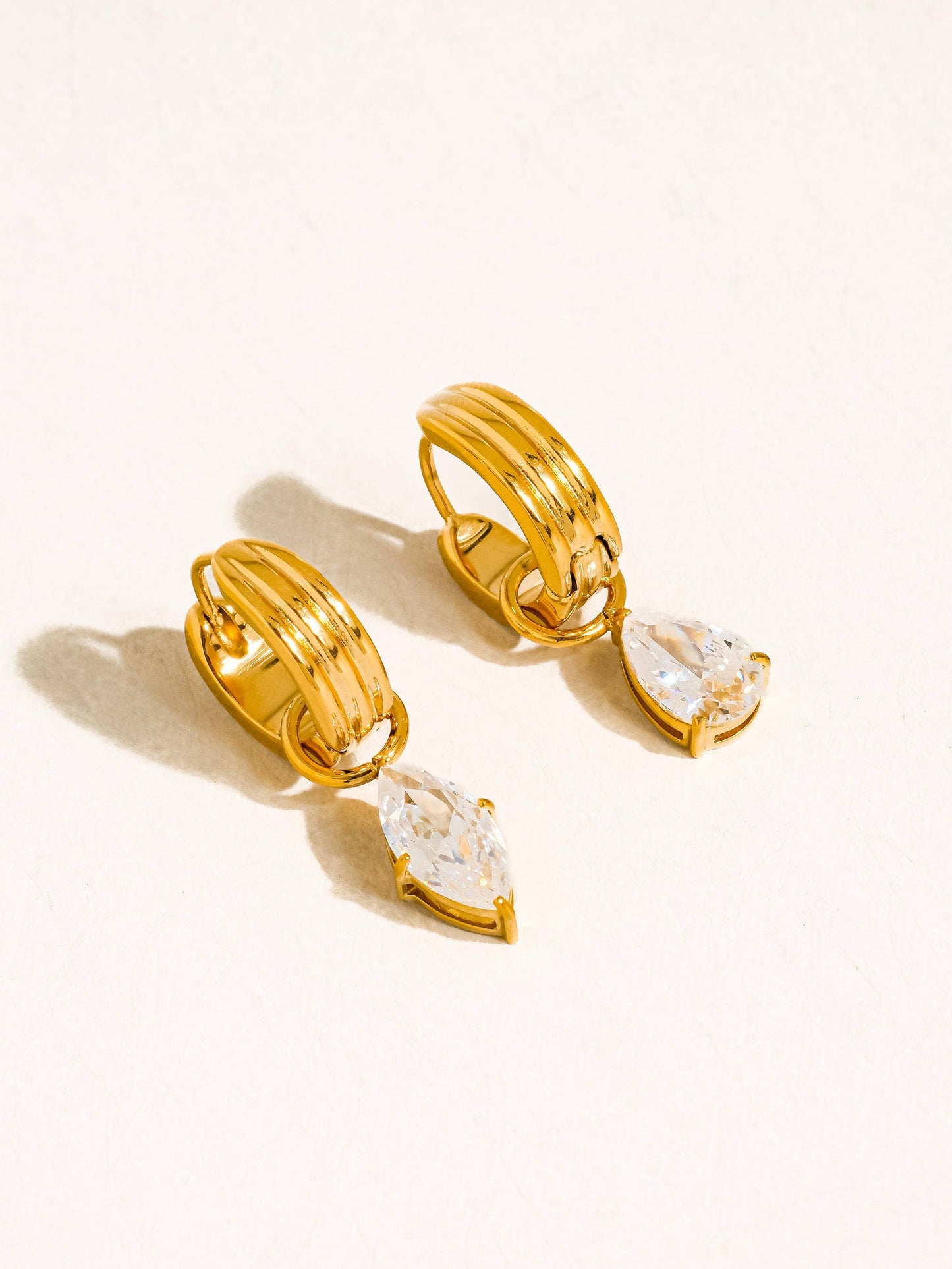 Saffron 18K Gold Non-Tarnish Teardrop CZ Mismatch Earrings: Green
