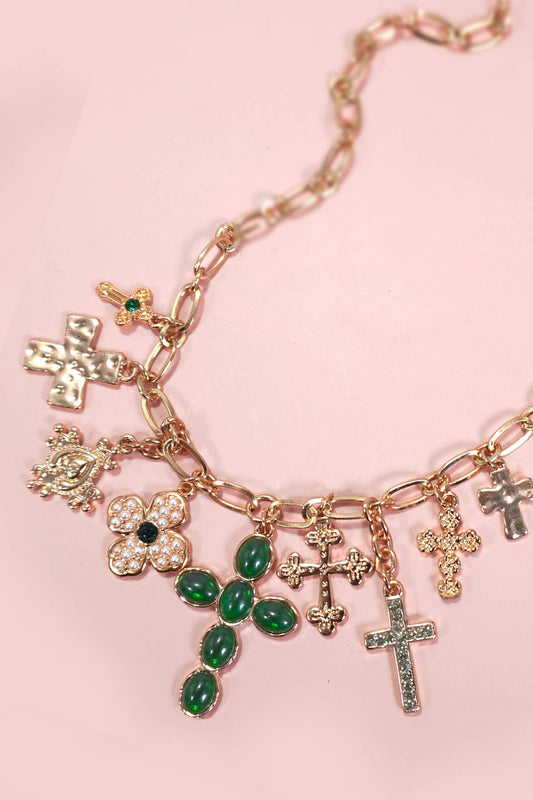 Green Cross Charm Necklace