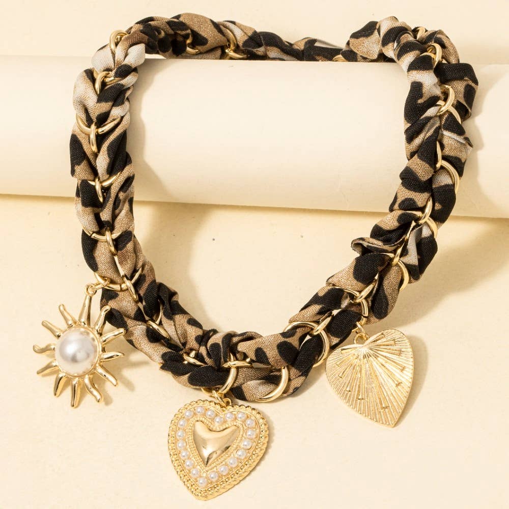 Charms Leopard Braided Bandana Necklace