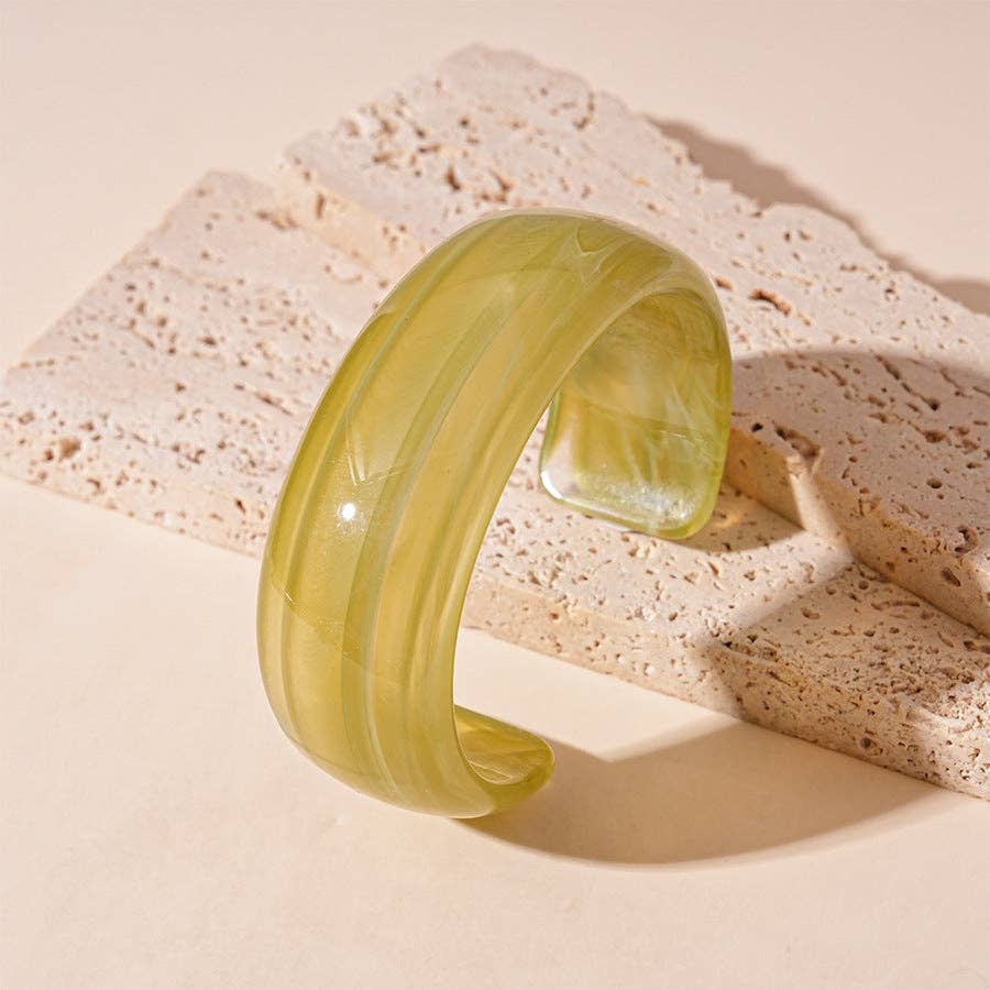 Vintage Chartreuse Tie-Dye Open Acrylic Bracelet