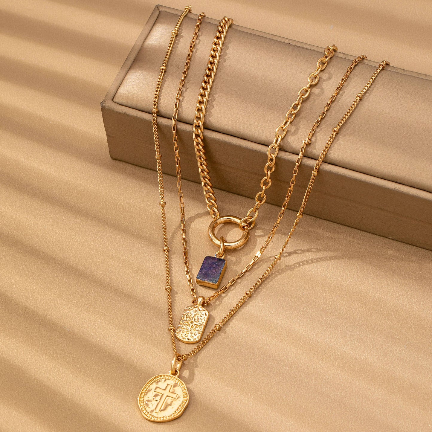 Multi Layered Coin & Stone Necklace