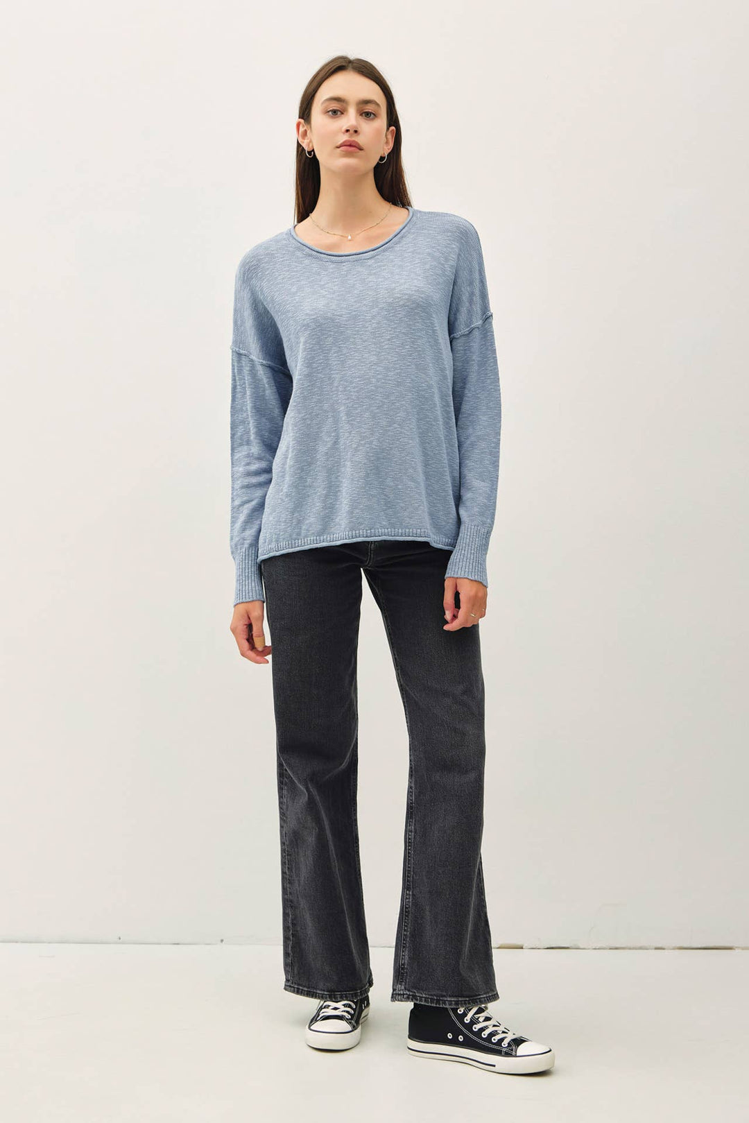 DROP SHOULDER SLUB PULLOVER SWEATER: Matcha / SM
