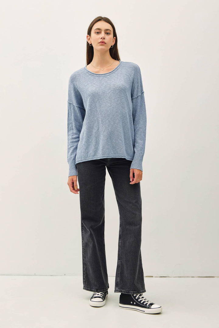 DROP SHOULDER SLUB PULLOVER SWEATER: Matcha / SM