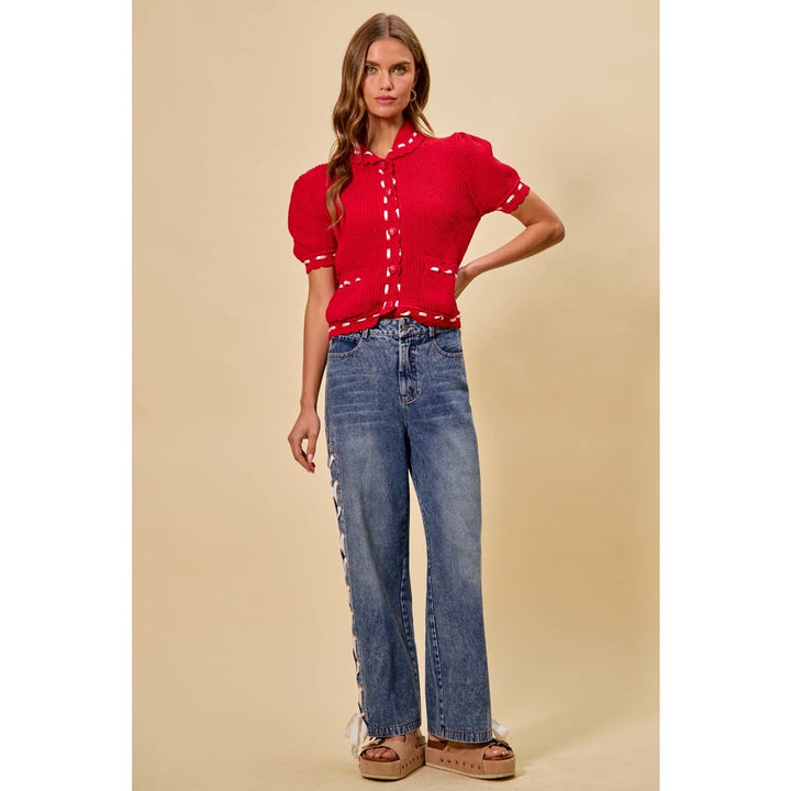 Mid Rise Straight Lace Up Jeans