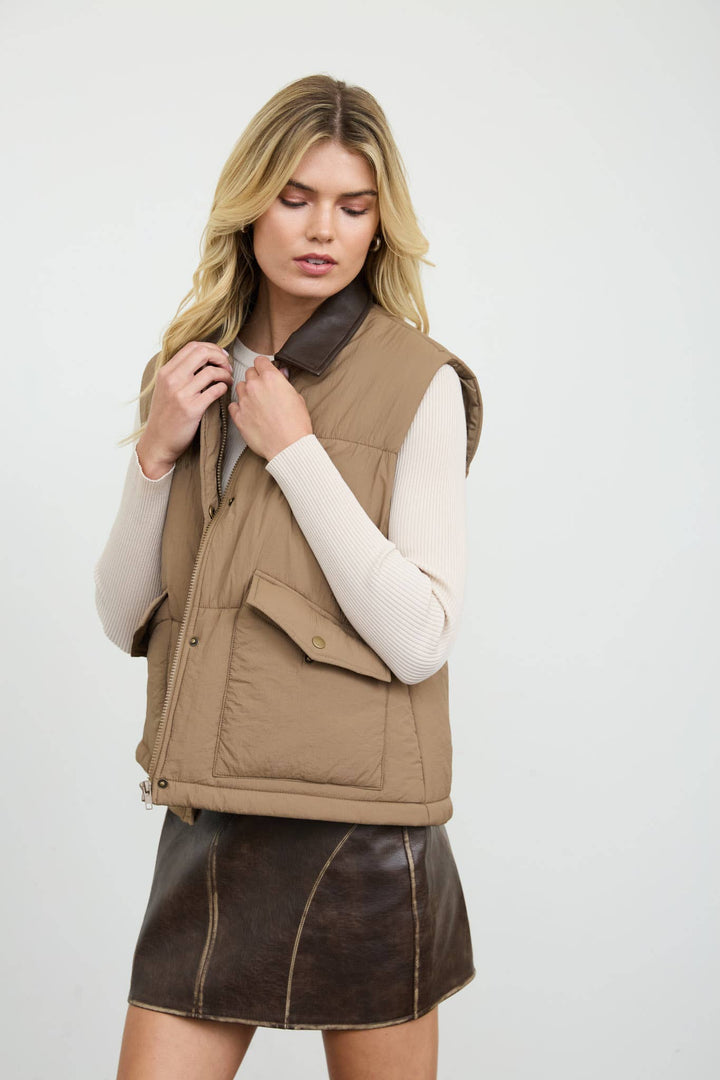 COLLARED SNAP-FRONT PUFFER VEST (PRE-ORDER): BLACK