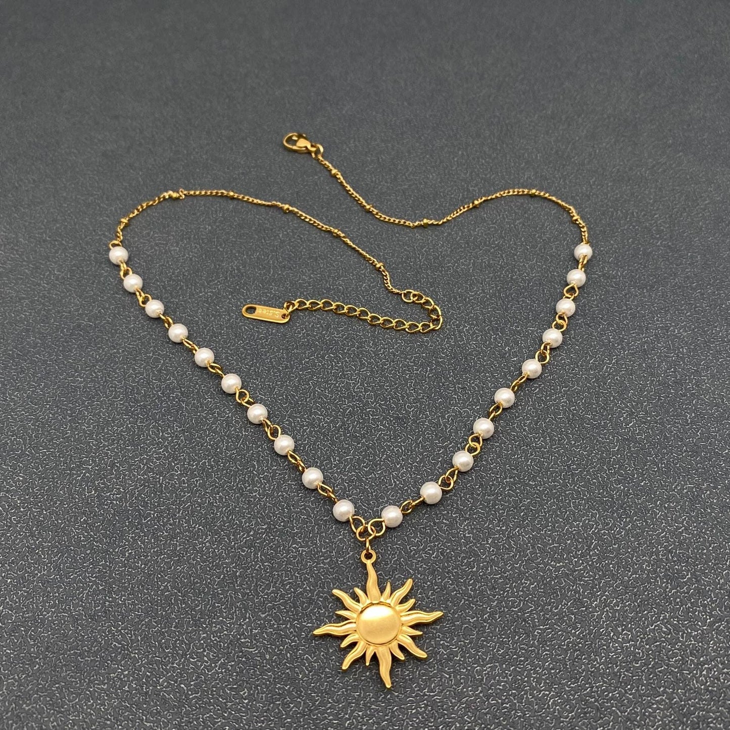 18K Gold Plated Sun Charm Pearl Chain Necklace
