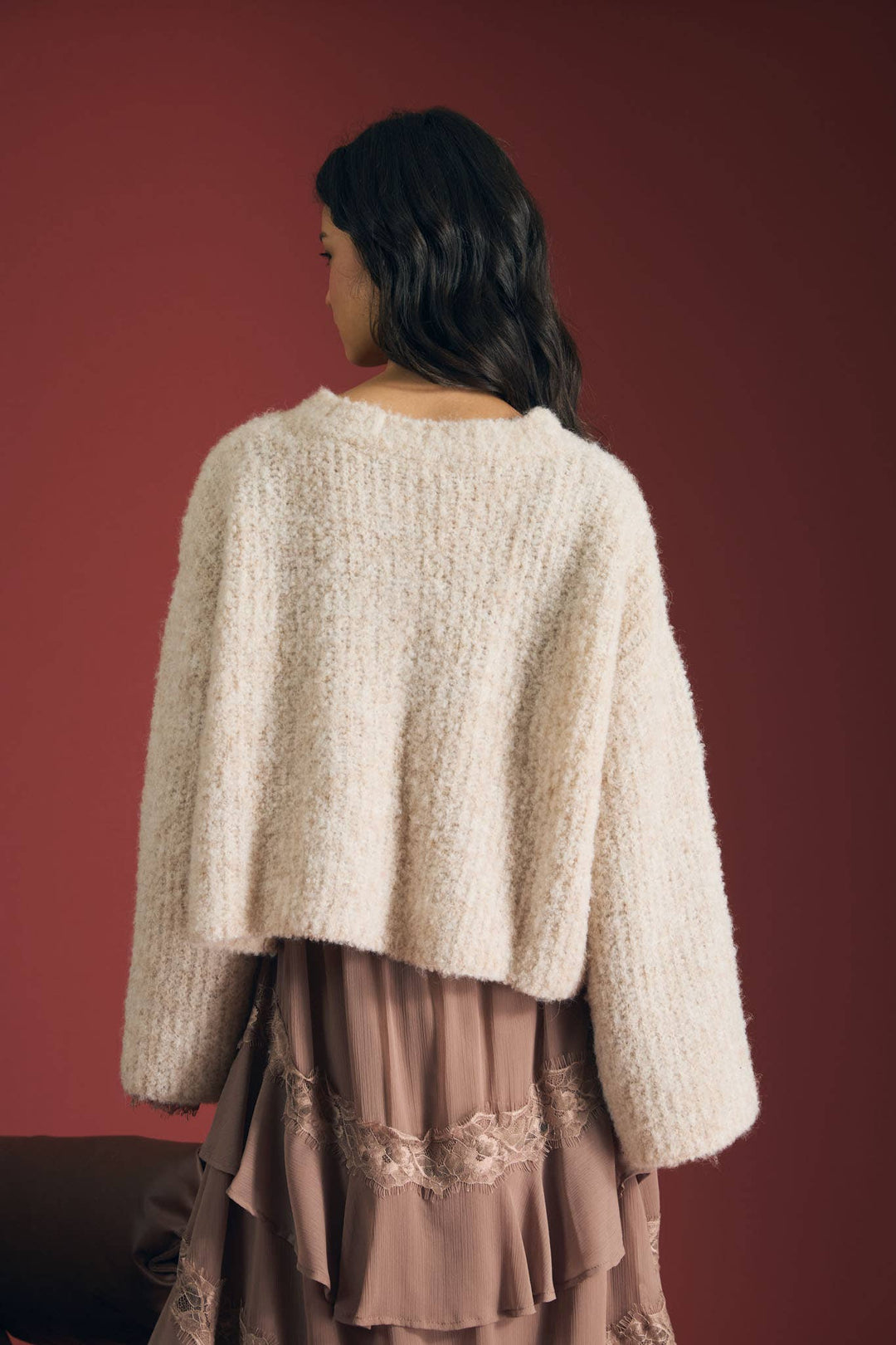 FUZZY KNIT BUTTON DOWN BOXY CARDIGAN SWEATER: CHOCOLATE BROWN