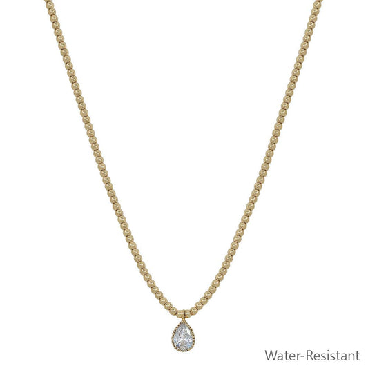 Gold Beaded Chain with Teardrop Rhinestone Necklace