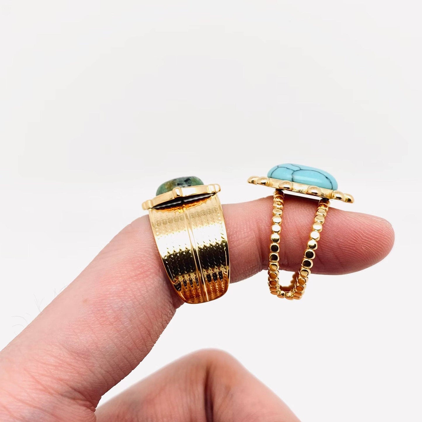 18K Gold Plated Green Oval w/ braided Rings