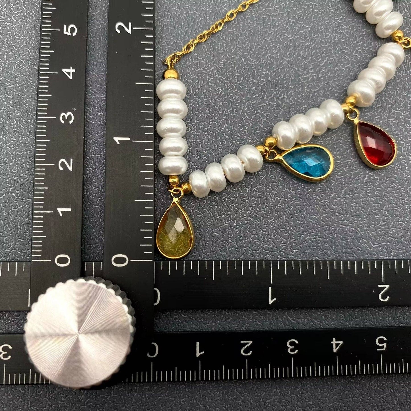 Teardrop Crystal Charm Pearl Beaded 18K Golden Necklace