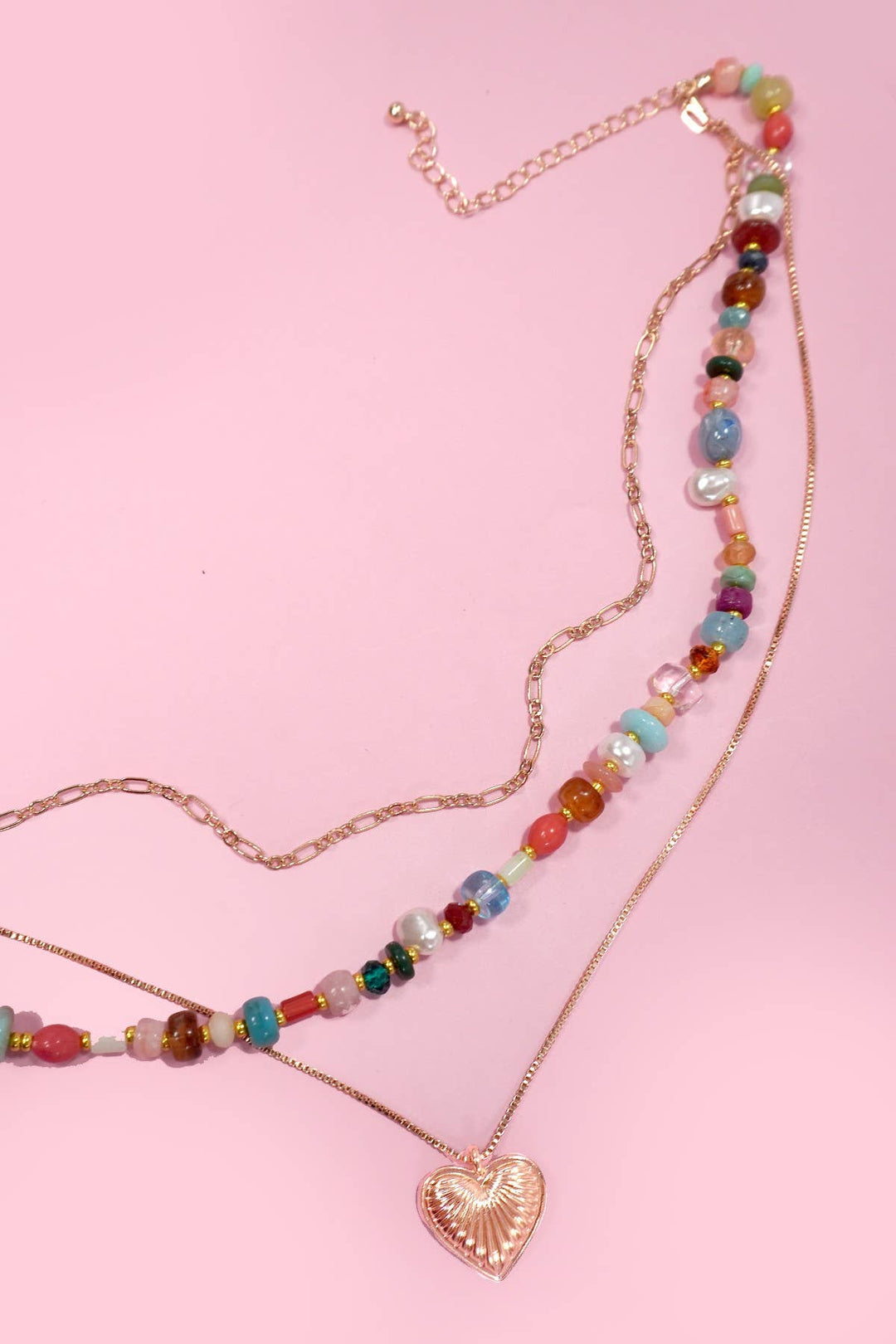 Multi Layered Heart w/Colored Beaded Necklace