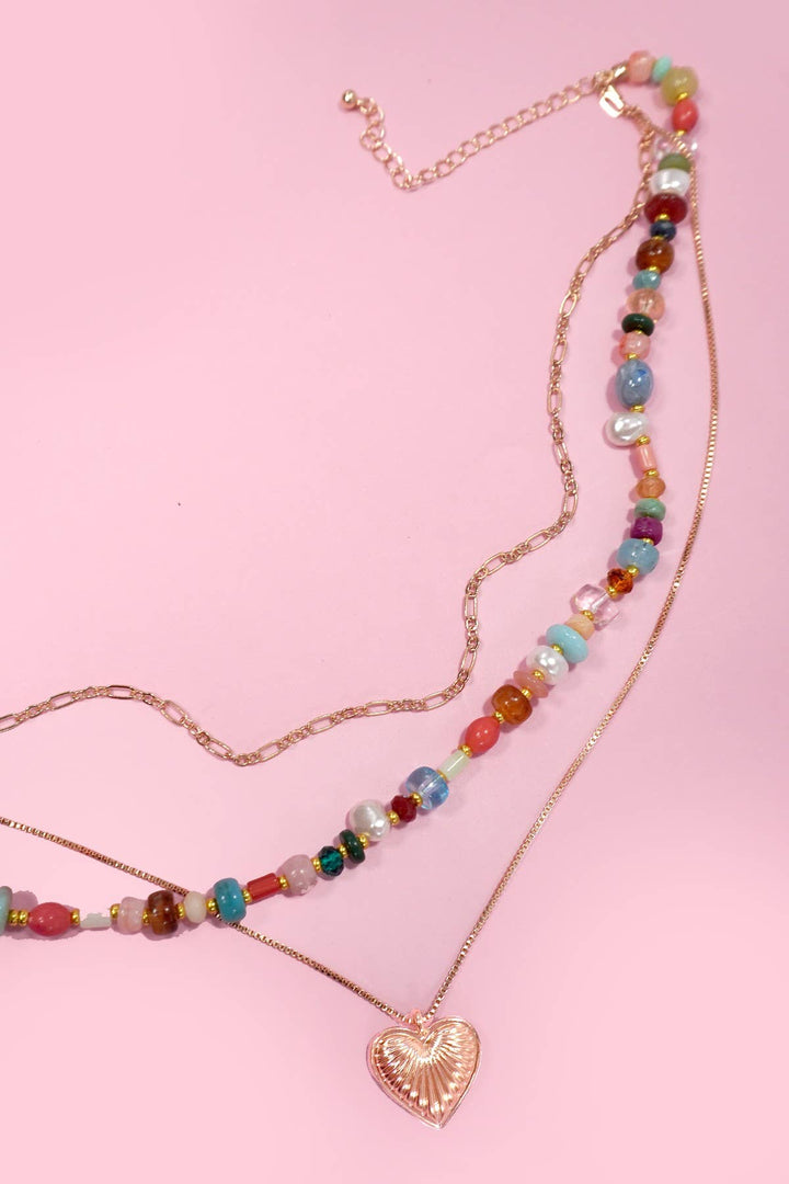Multi Layered Heart w/Colored Beaded Necklace