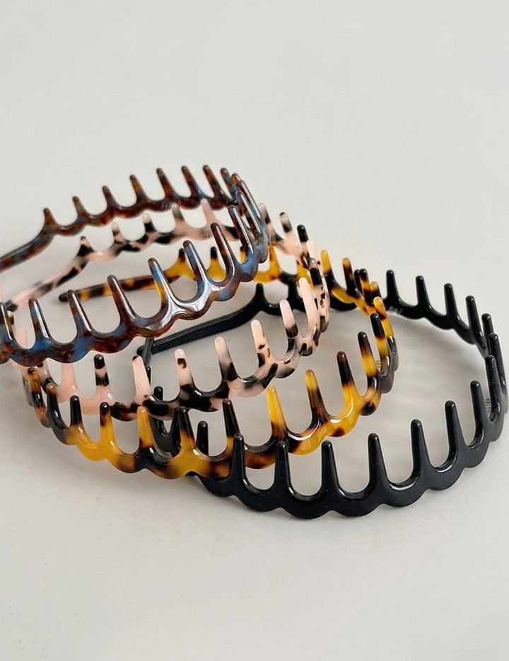 Vintage Leopard Weave Toothed Acetate Headband MK2SPM6W6HBD06: Coffee Blue