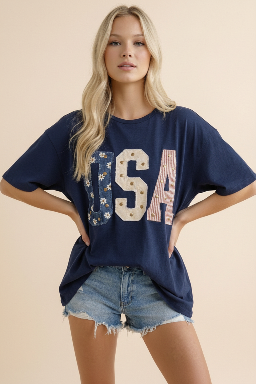 Fabric Studded USA Graphic Tee