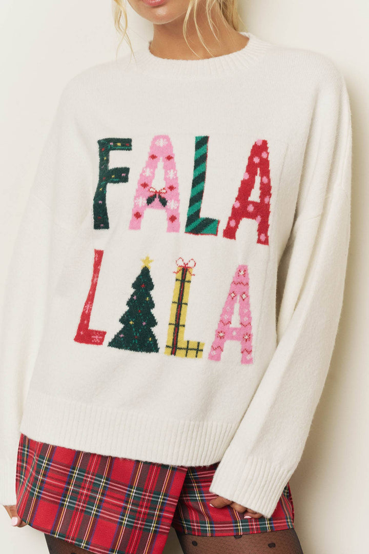 FA LA LA CHRISTMAS CREW NECK SWEATER: RED