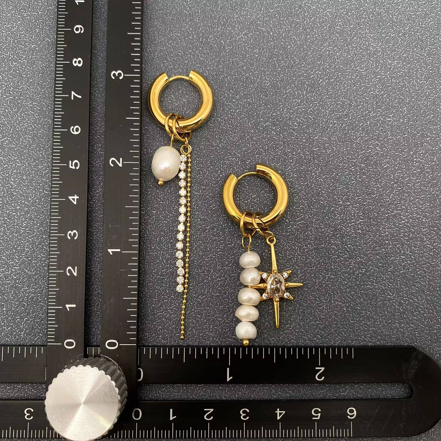 Pearl Zircon Star Charm 18 Gold Plated Earrings