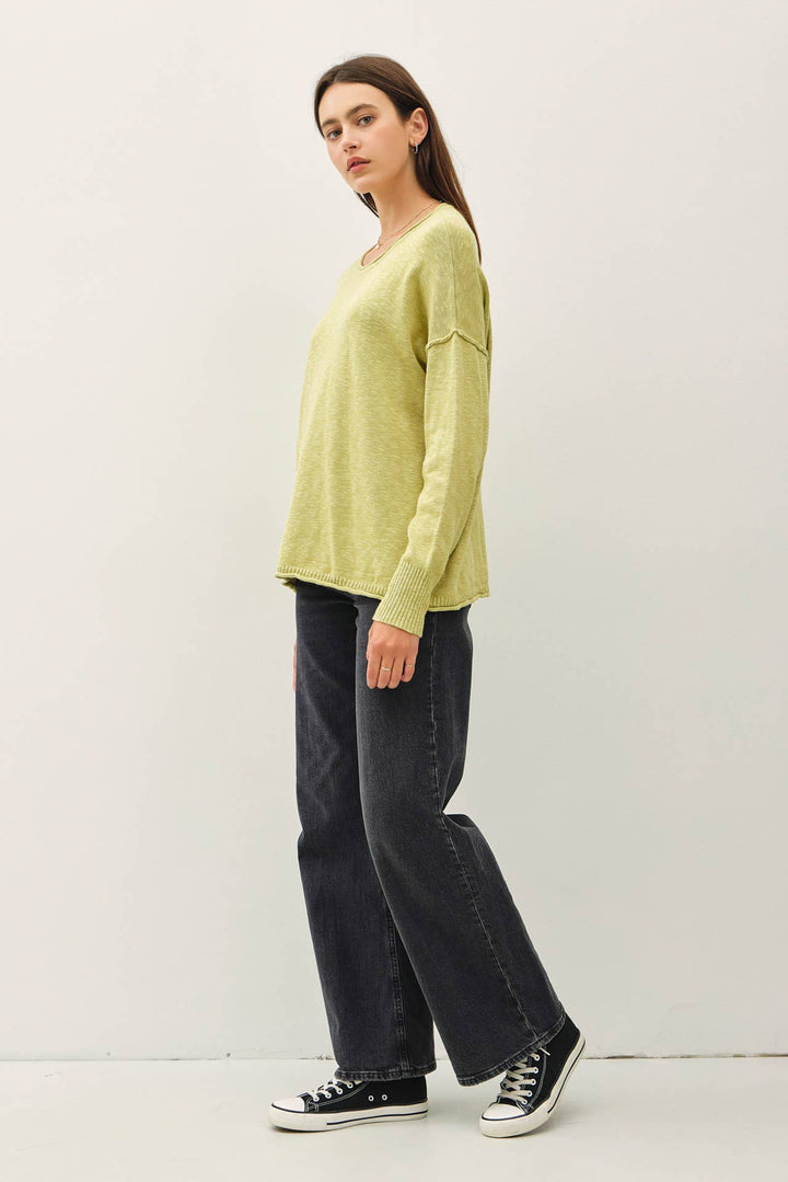 DROP SHOULDER SLUB PULLOVER SWEATER: Matcha / SM