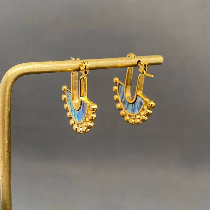 Abalone Shells Inlaid 18K Gold Plated SS Hoop Earrings - FGS