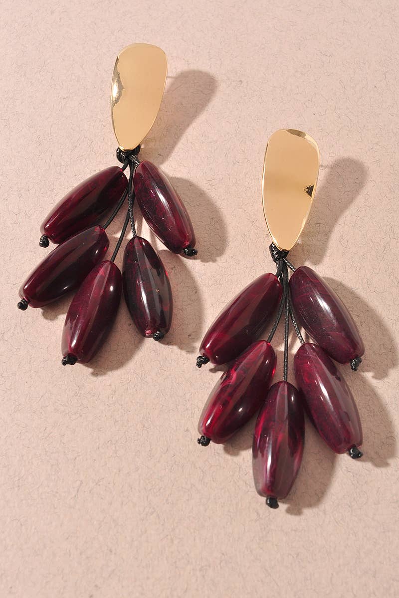 Maroon Bead Cluster Dangle Earrings