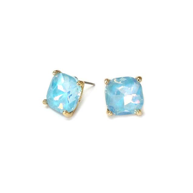 Blue Squared Crystal Stud Earring