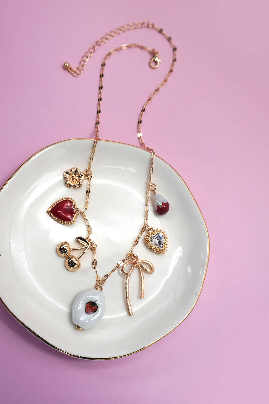 Red Heart &amp; Cherry Charm Necklace