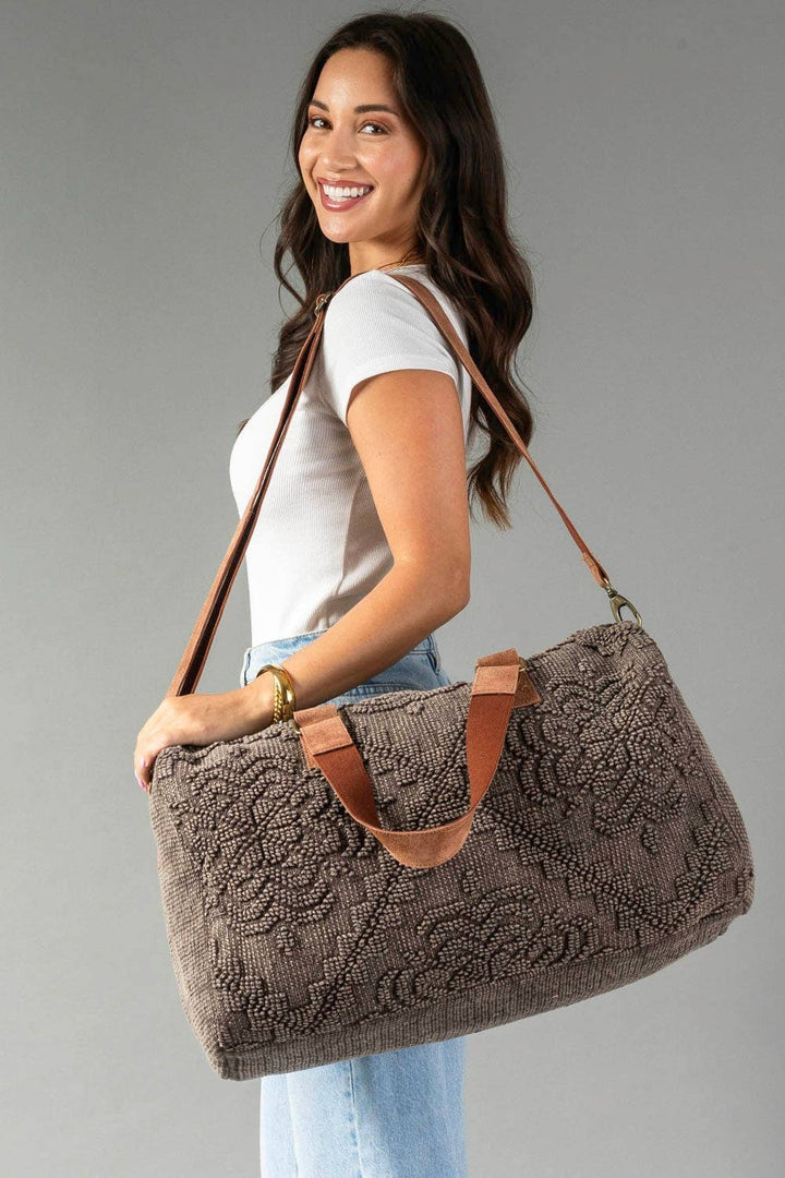 Brown Vintage Inspired Textured Duffel