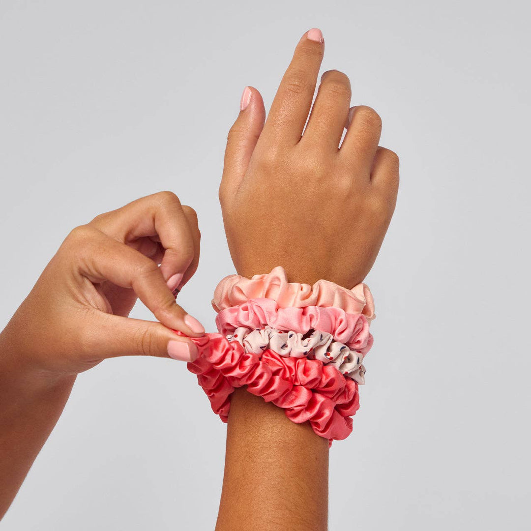 Satin Scrunchies 5pc - Cherry Blossom