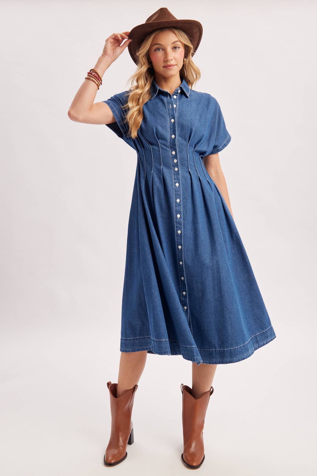 Denim Pleated Waist Dress