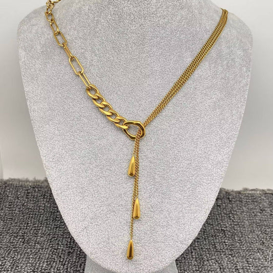 Teardrop Charm 18K Gold Plated Lariat Necklace