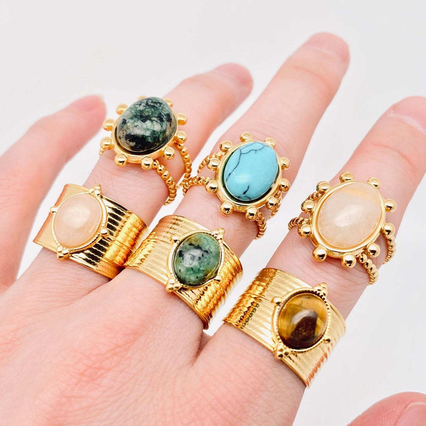 18K Gold Plated Green Oval w/ braided Rings