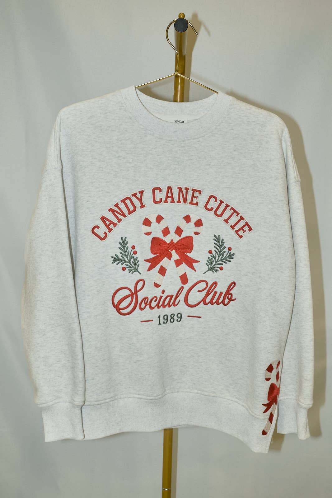 Candy Cane Cutie Embroidered Sweatshirt: MELANGE / S