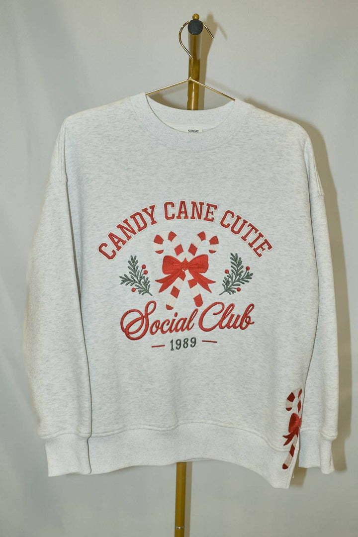 Candy Cane Cutie Embroidered Sweatshirt: MELANGE / S