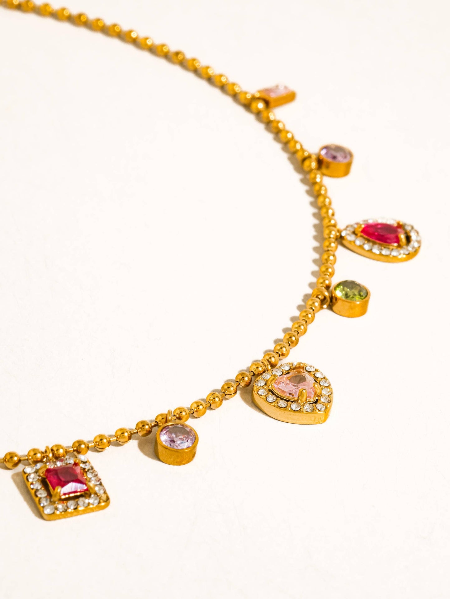 Daiselle 18K Gold Non-Tarnish Colorful CZ Charm Necklace: Multi-Colored