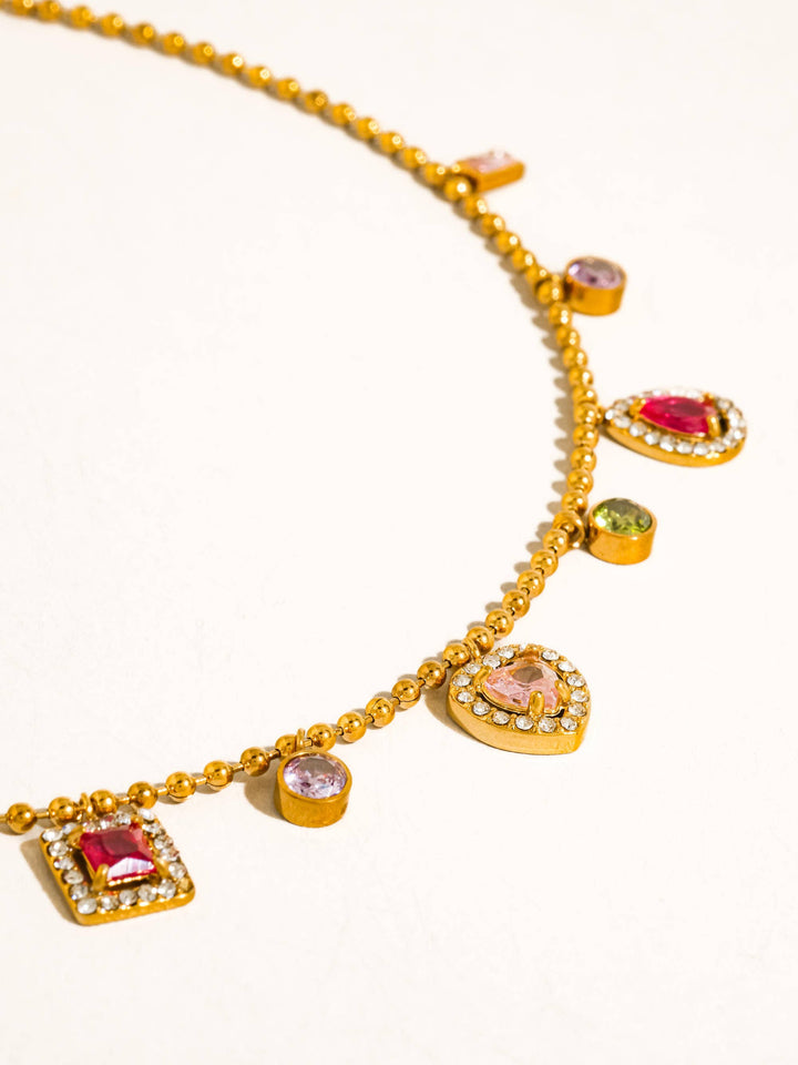 Daiselle 18K Gold Non-Tarnish Colorful CZ Charm Necklace