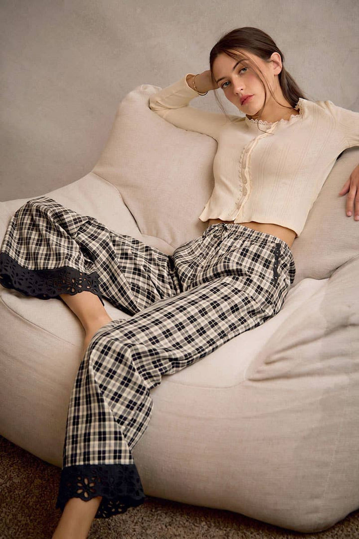 Black Plaid Laced Down Pants