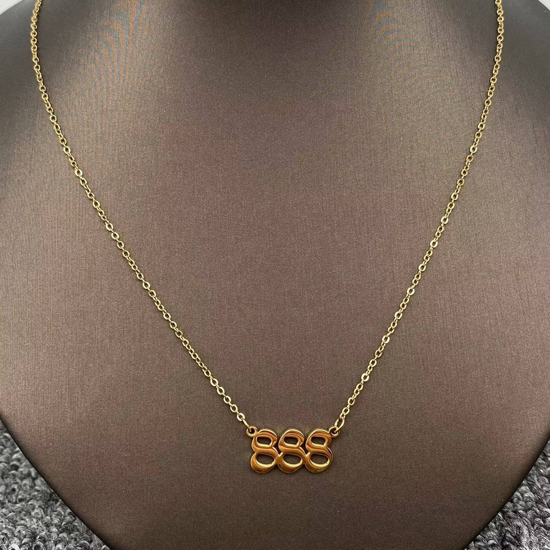 Lucky Numbers 18K Gold Plated Stainless Steel Necklace: 999
