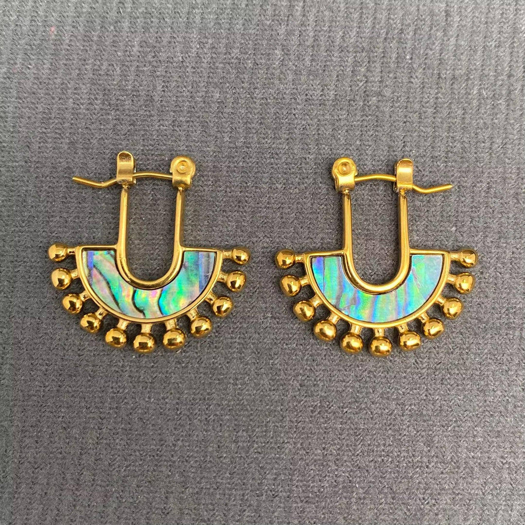 Abalone Shells Inlaid 18K Gold Plated SS Hoop Earrings - FGS