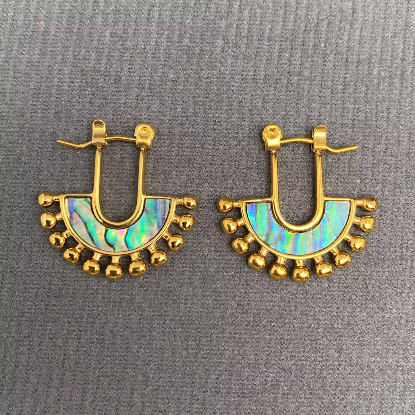 Abalone Shells Inlaid 18K Gold Plated SS Hoop Earrings - FGS