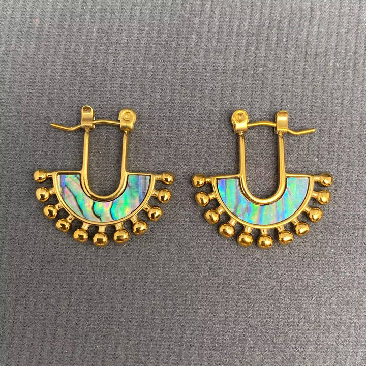 Abalone Shells Inlaid 18K Gold Plated SS Hoop Earrings - FGS