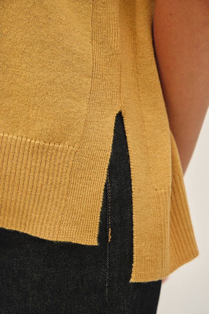 WOOL BLENED BOXY FIT SHORT SLEEVE SWEATER TOP : OATMEAL / L