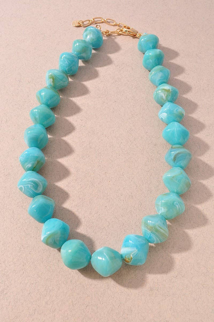 Turquoise Marbled Cube Beaded Necklace