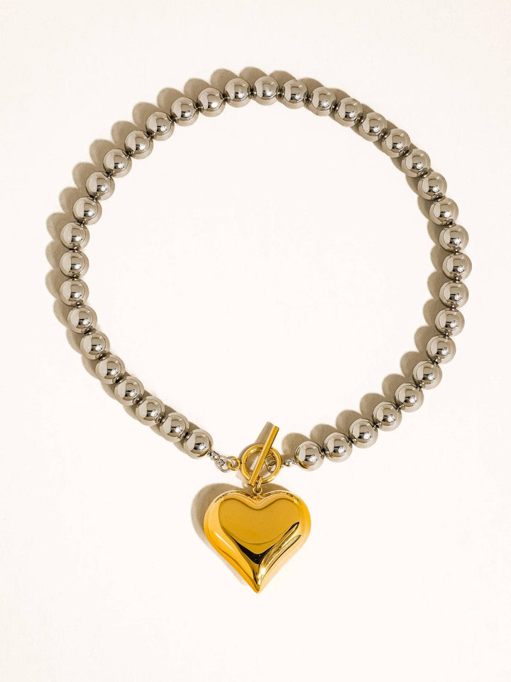 Raissa 18K Gold Non-Tarnish Two Tone Heart Necklace